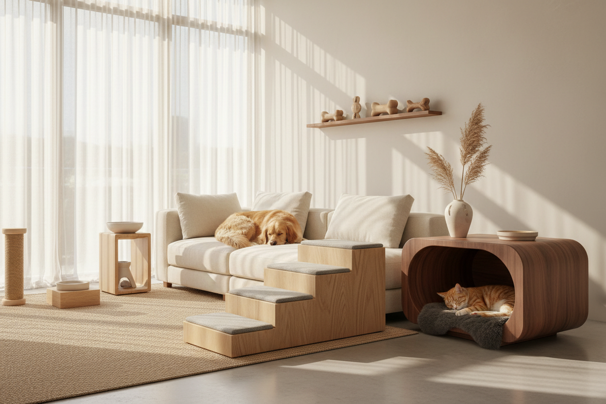 a very nice house with happy pets and their furniture